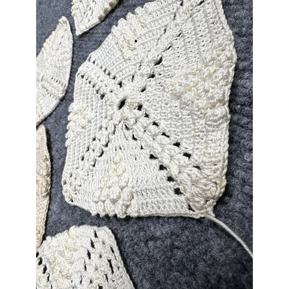 Vintage Crocheted Doilies Lot 8 Beige 5in Square Early 1980s Popcorn Stitch